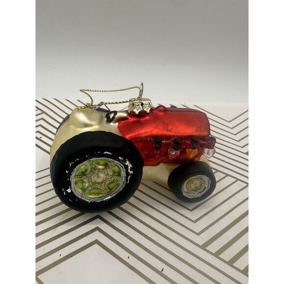 Primitives By Kathy Red Tractor Glass ORNAMENT NEW Christmas Holiday - Picture 2 of 6